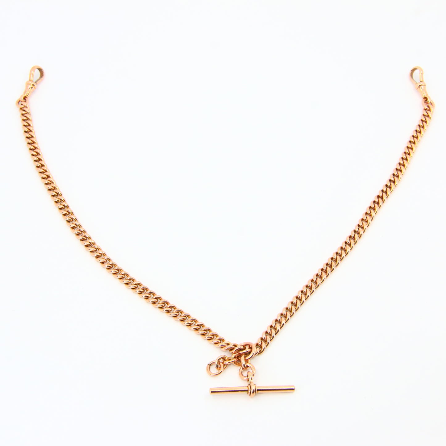 Antique 9ct Rose Gold T Bar Slider Necklace Double Albert Guard Chain Hallmarked