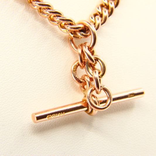 Antique 9ct Rose Gold T Bar Slider 15.75 inch Necklace Double Albert Guard Chain Hallmarked