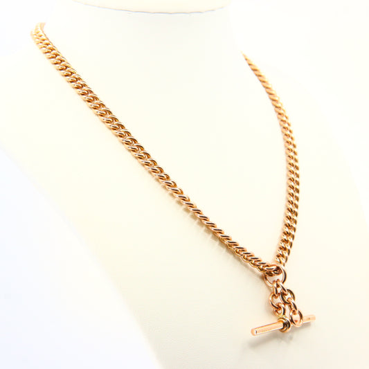 Antique 9ct Rose Gold T Bar Slider 15.75 inch Necklace Double Albert Guard Chain Hallmarked