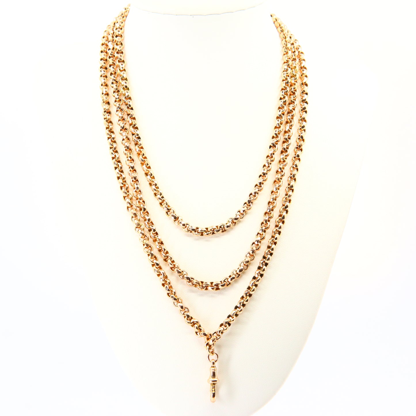 Antique 54" Long 9ct Gold Muff Guard Watch Chain Necklace Yellow Gold Hallmarked