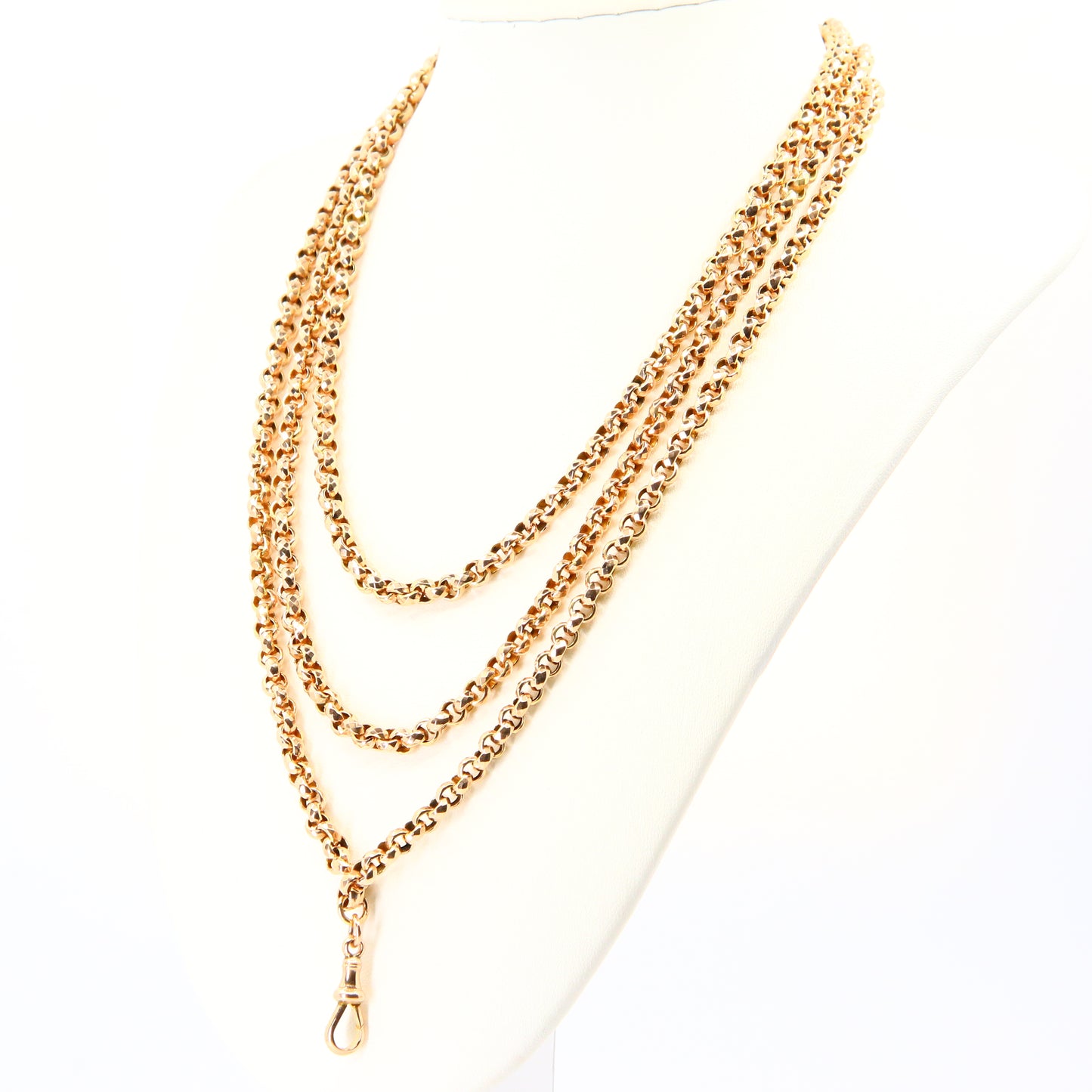Antique 54" Long 9ct Gold Muff Guard Watch Chain Necklace Yellow Gold Hallmarked
