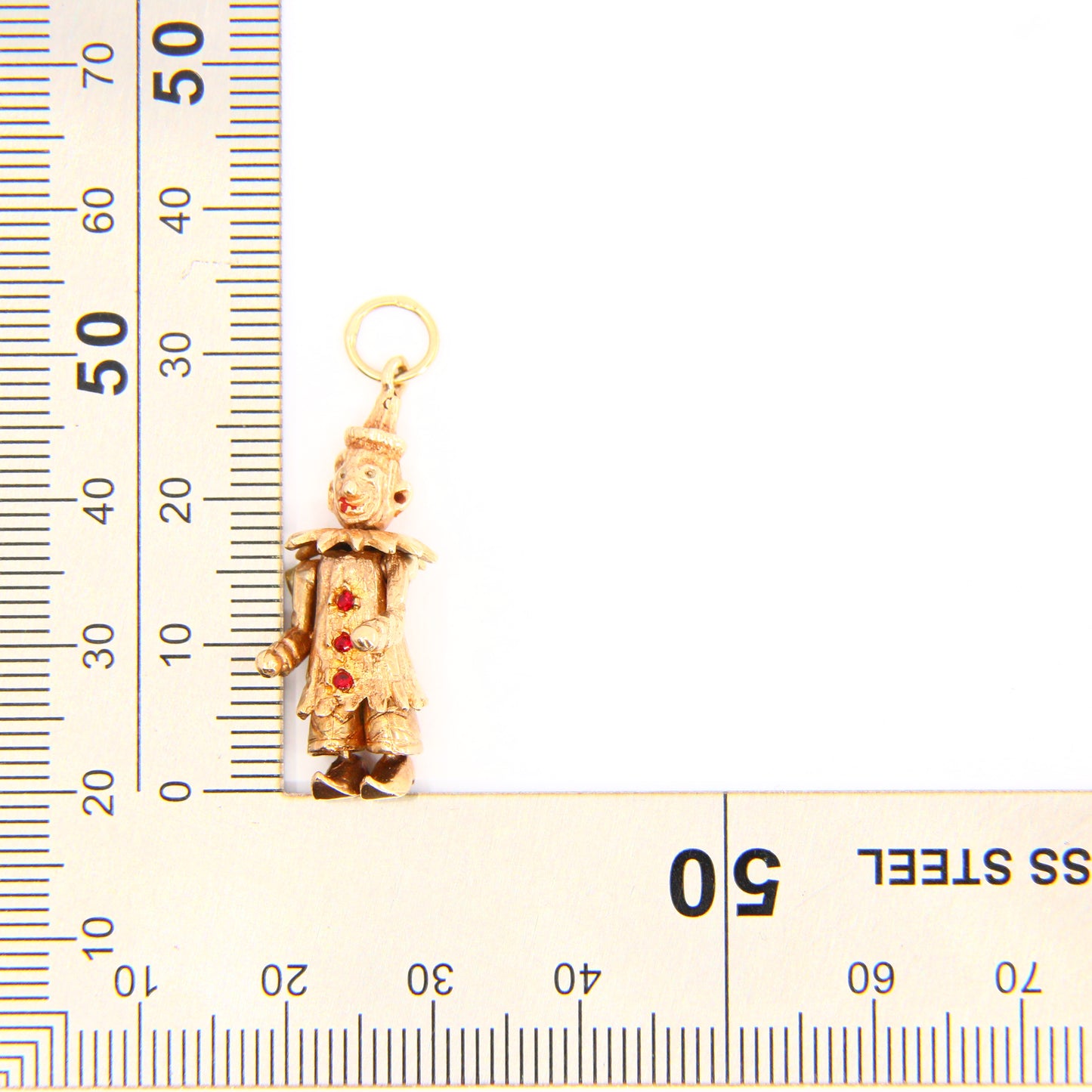 Vintage 9ct Articulated Clown Charm 3 Gem Yellow Gold Hallmarked Pendant