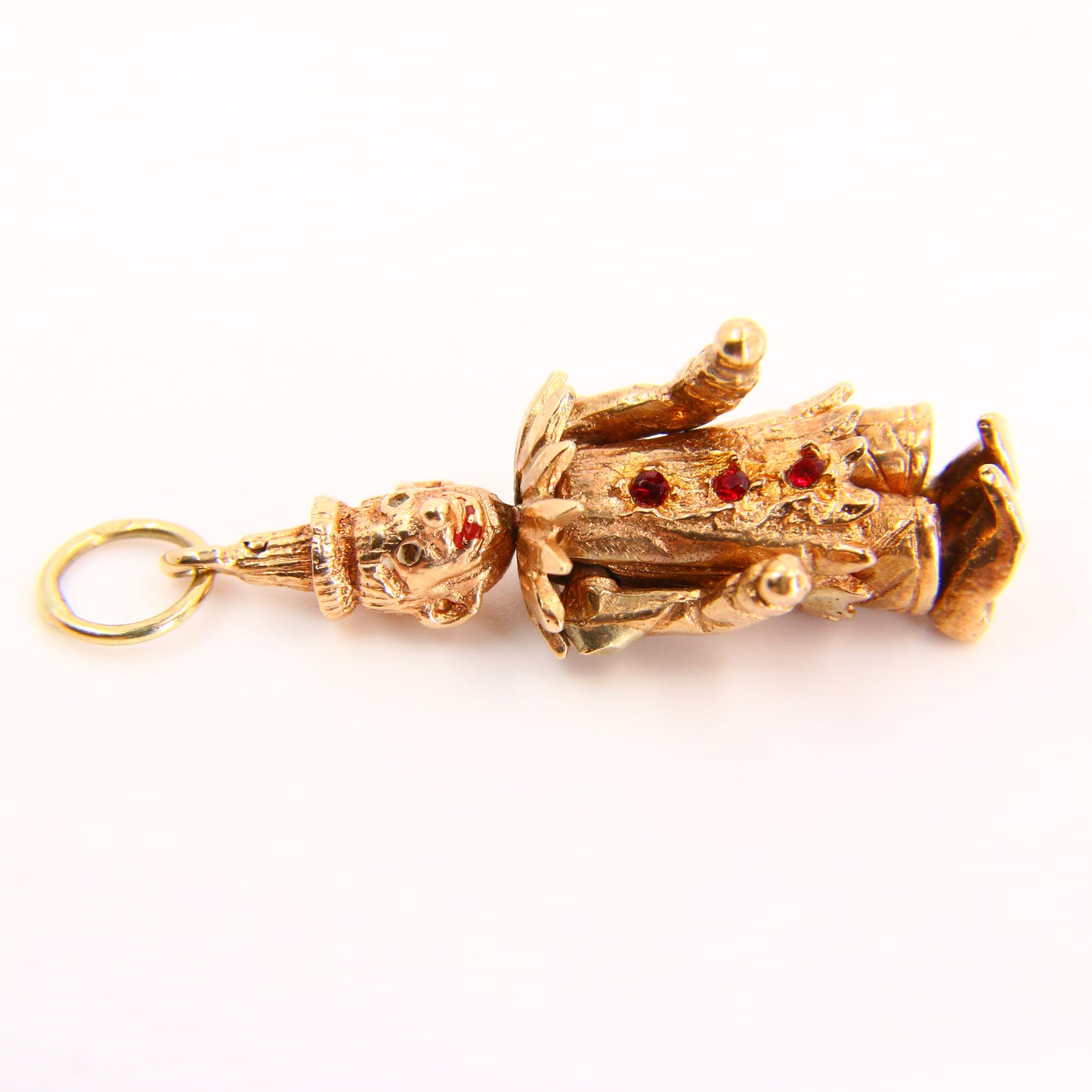 Vintage 9ct Articulated Clown Charm 3 Gem Yellow Gold Hallmarked Pendant
