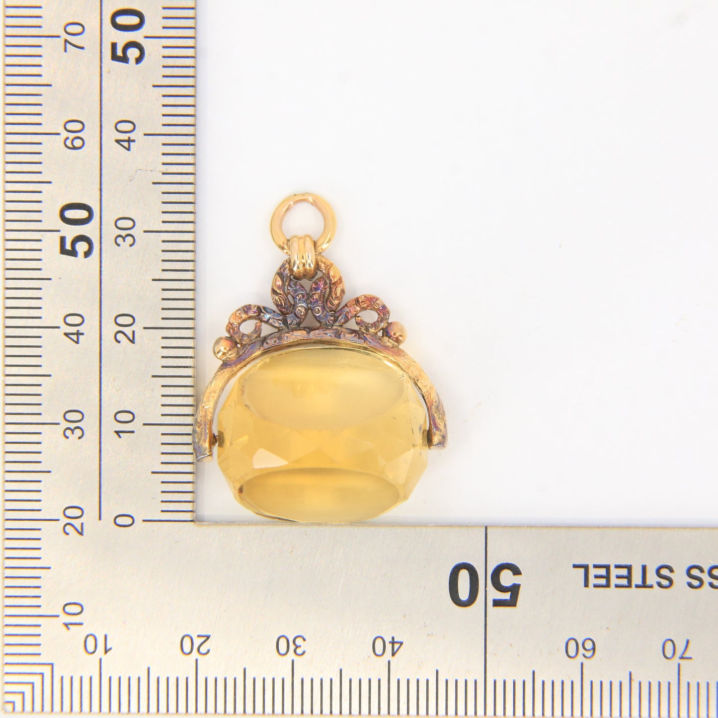 Vintage 9ct Gold Hallmarked Spinner Pendant Fob Citrine Drop Charm