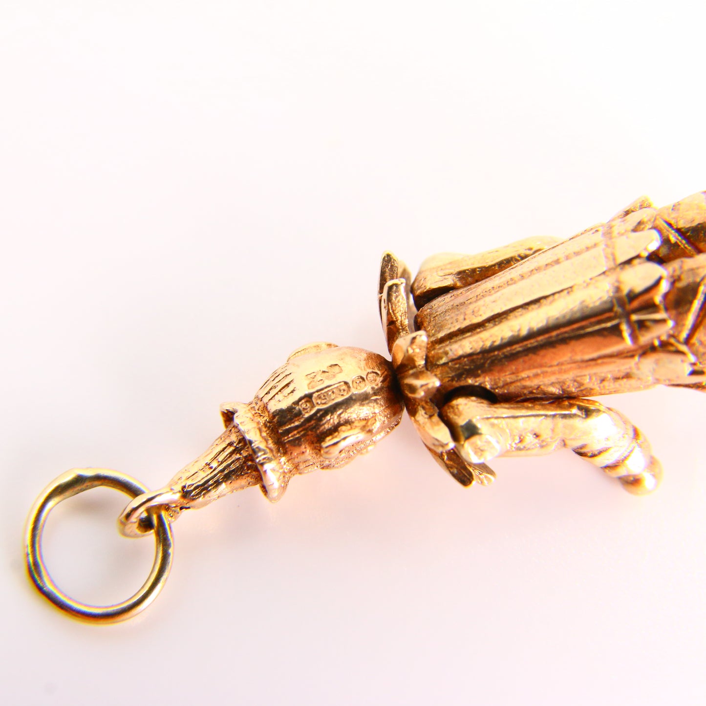 Vintage 9ct Articulated Clown Charm 3 Gem Yellow Gold Hallmarked Pendant