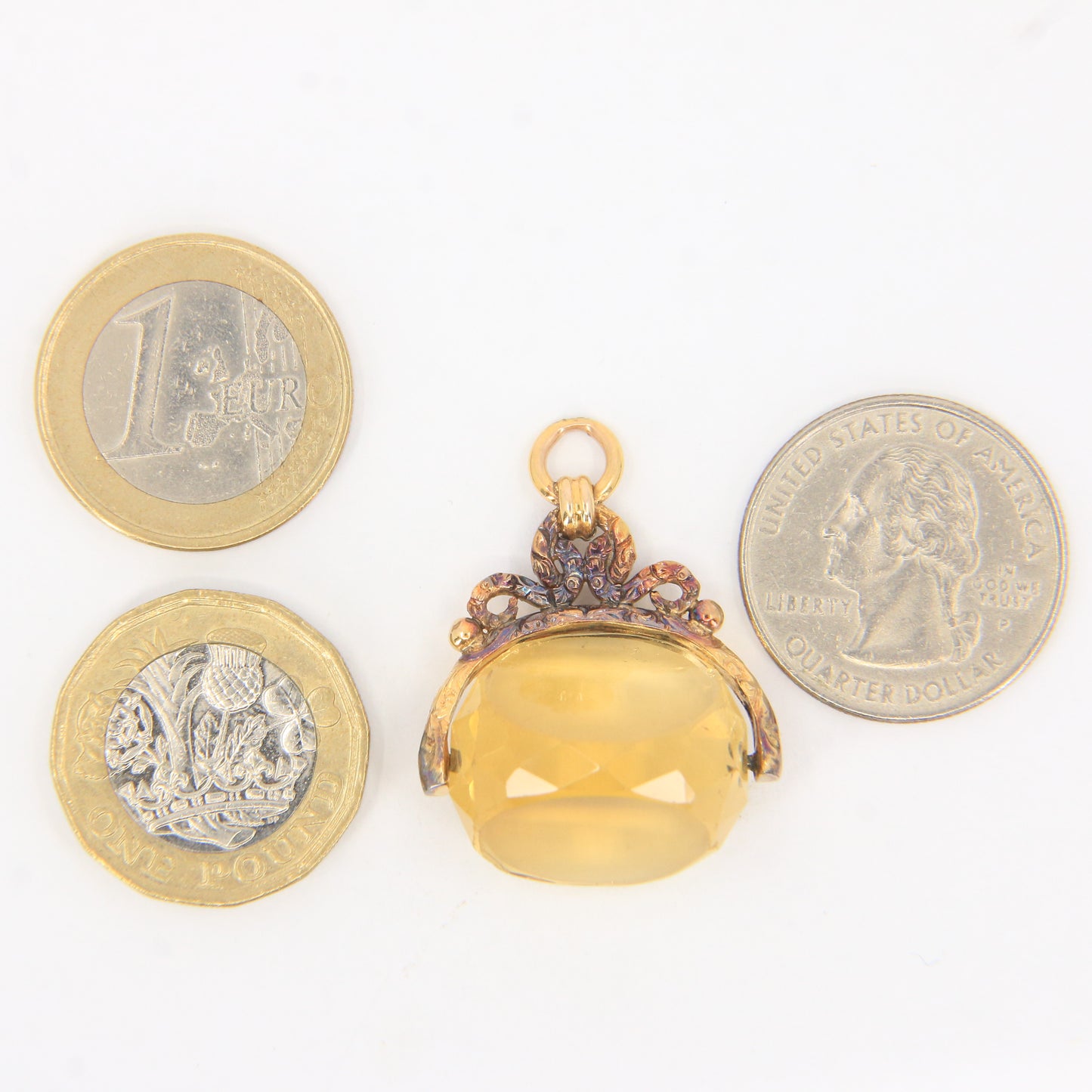 Vintage 9ct Gold Hallmarked Spinner Pendant Fob Citrine Drop Charm