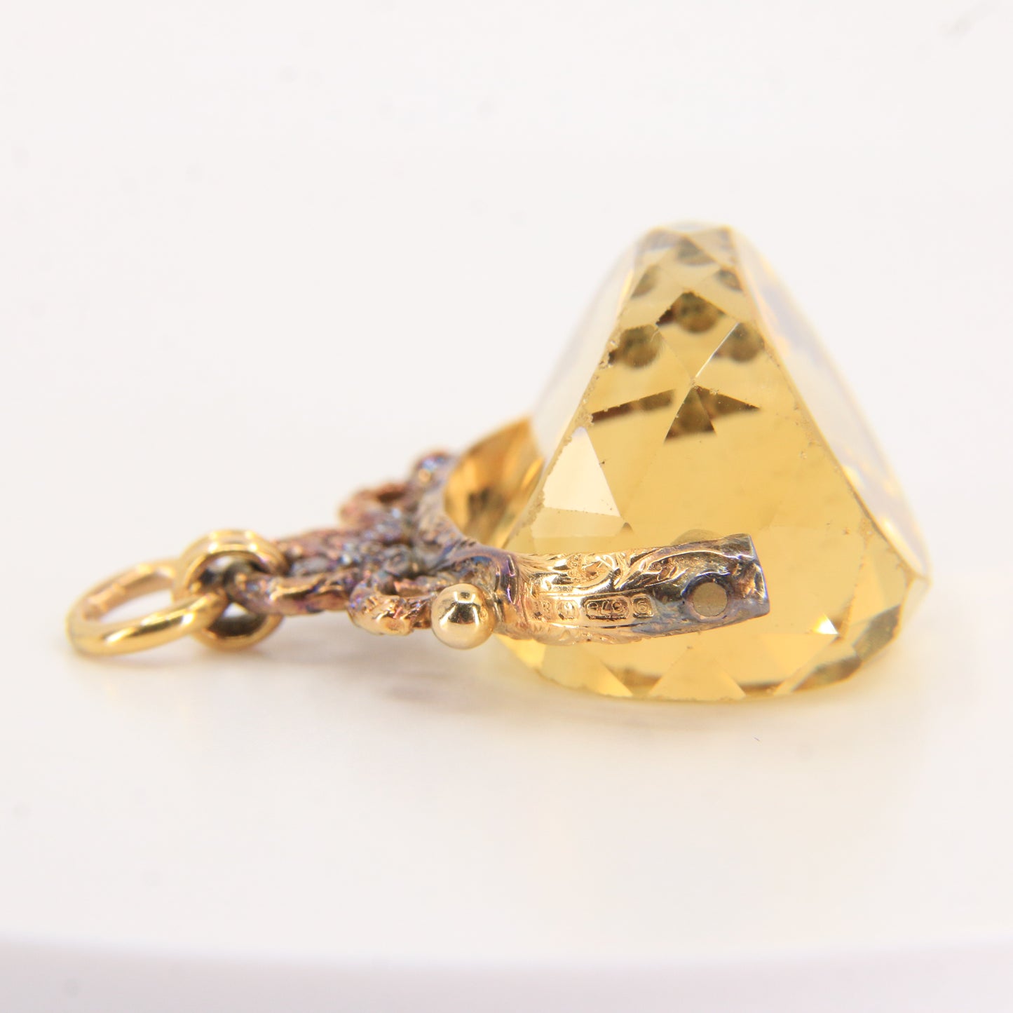 Vintage 9ct Gold Hallmarked Spinner Pendant Fob Citrine Drop Charm