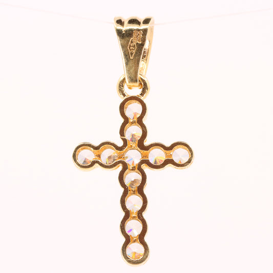 Vintage 9ct Hallmarked Italian Yellow Gold CZ Cross Pendant Religious Faith Gift