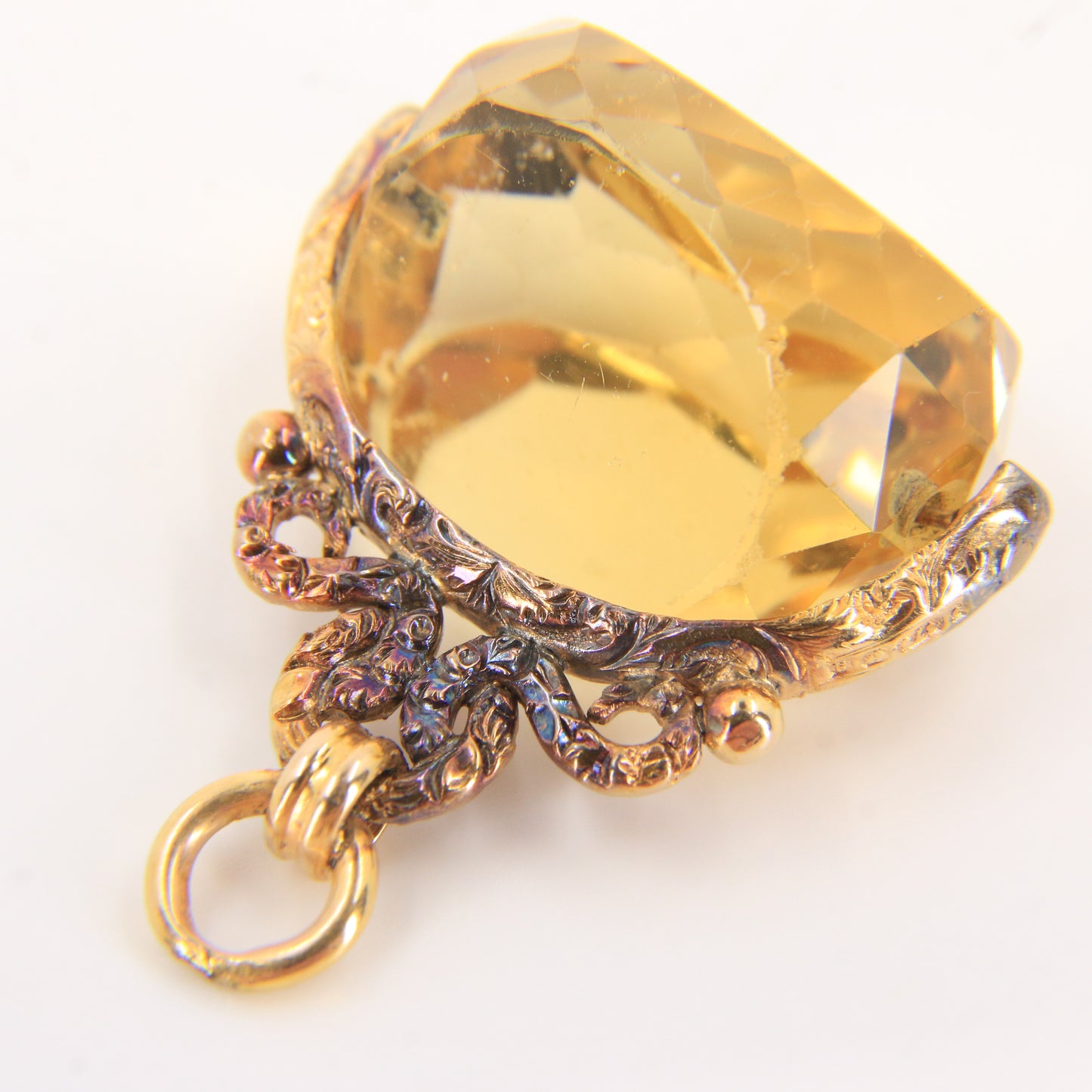 Vintage 9ct Gold Hallmarked Spinner Pendant Fob Citrine Drop Charm