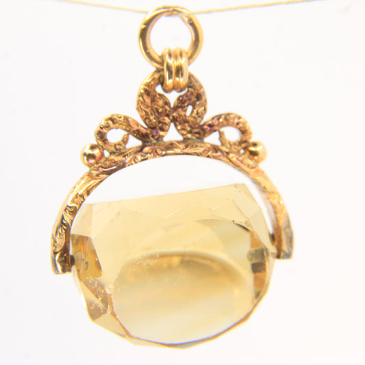 Vintage 9ct Gold Hallmarked Spinner Pendant Fob Citrine Drop Charm