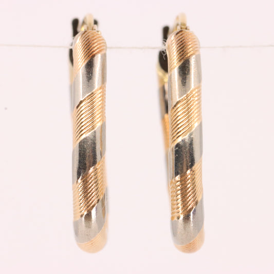 Vintage 9ct Hallmarked Two Tone Gold Italian Hoop Earrings Boxed Gift