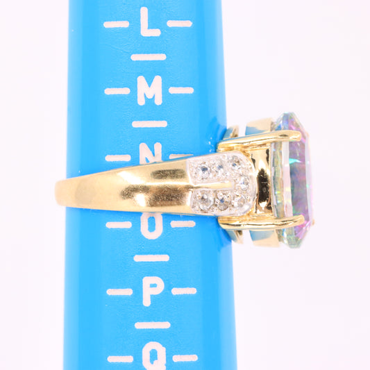 Vintage 9ct Hallmarked Gold Rainbow Quartz White Topaz Ring UK Size N 1/2 Boxed