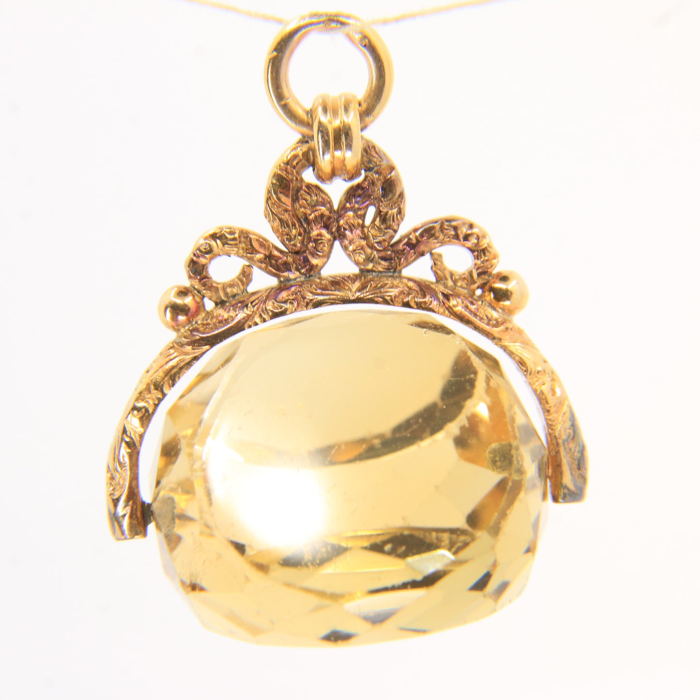 Vintage 9ct Gold Hallmarked Spinner Pendant Fob Citrine Drop Charm