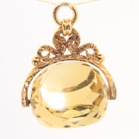 Vintage 9ct Gold Hallmarked Spinner Pendant Fob Citrine Drop Charm