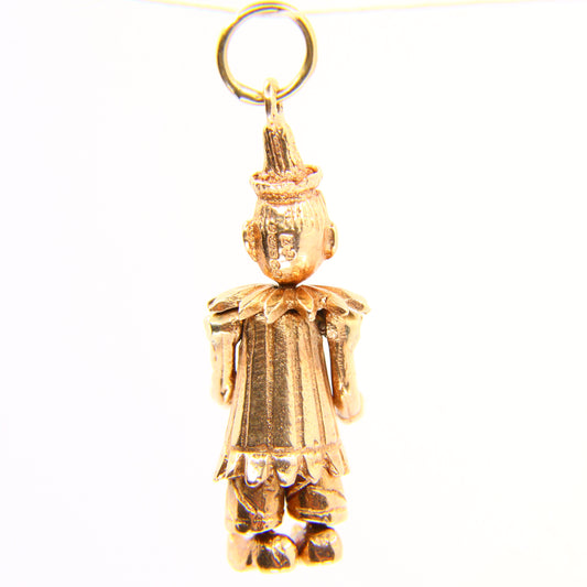 Vintage 9ct Articulated Clown Charm 3 Gem Yellow Gold Hallmarked Pendant