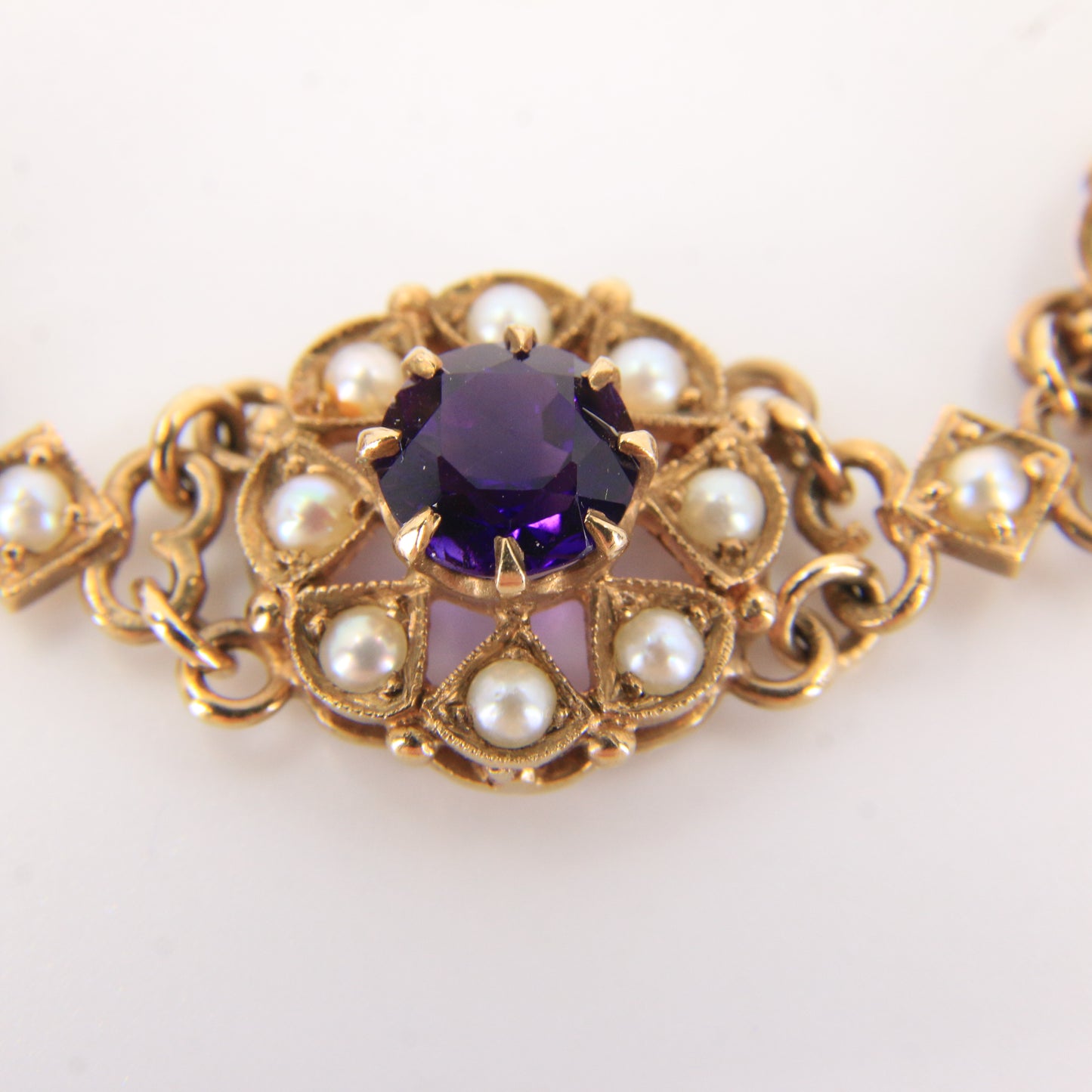 Antique 9ct Gold Hallmarked Scottish Bracelet Amethyst Seed Pearl Boxed Gift