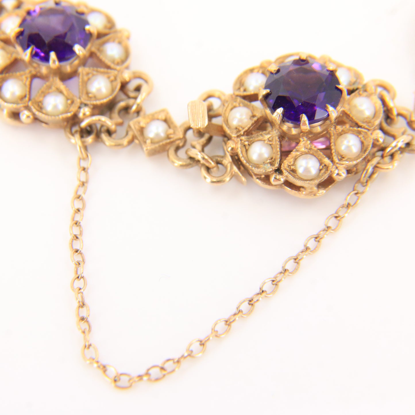 Antique 9ct Gold Hallmarked Scottish Bracelet Amethyst Seed Pearl Boxed Gift