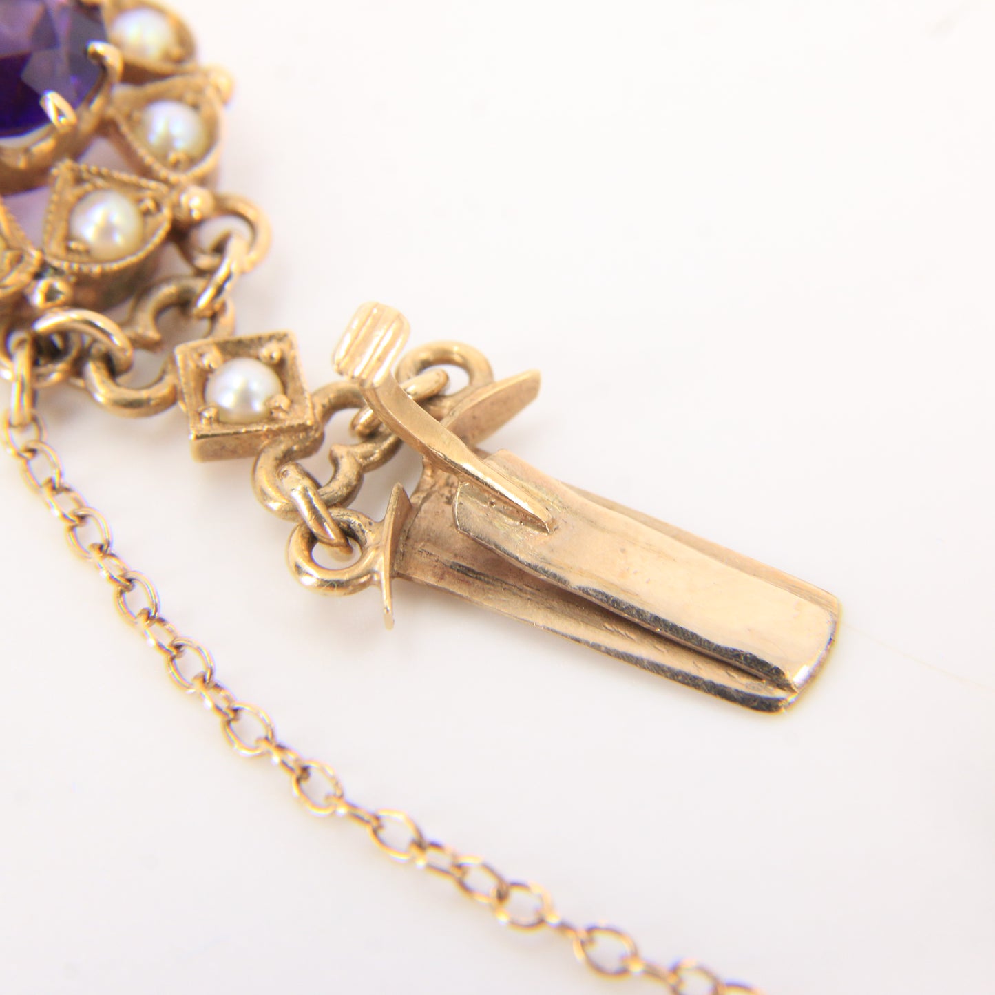 Antique 9ct Gold Hallmarked Scottish Bracelet Amethyst Seed Pearl Boxed Gift