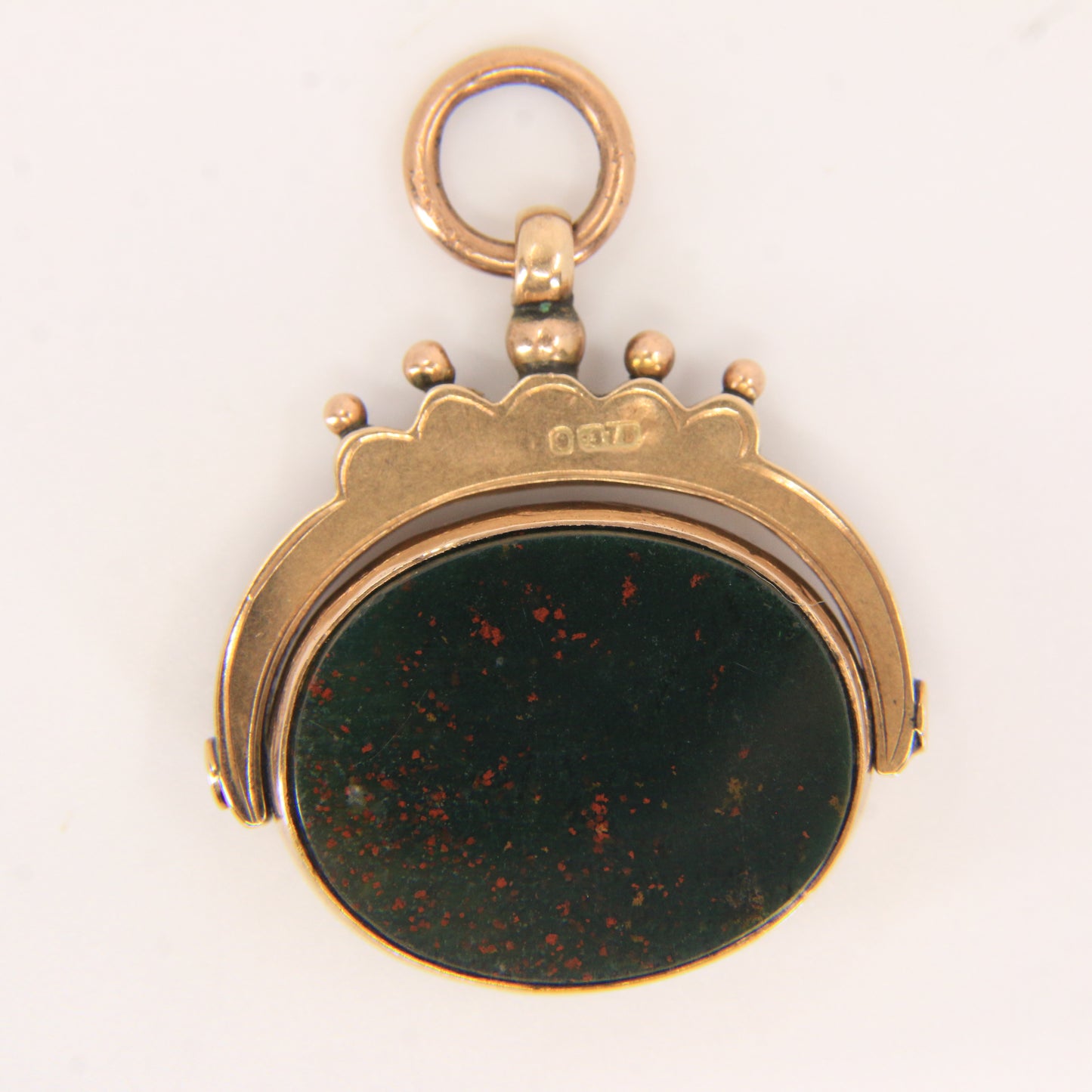 Antique 9ct Gold Hallmarked Spinner Pendant Fob Bloodstone Carnelian Charm