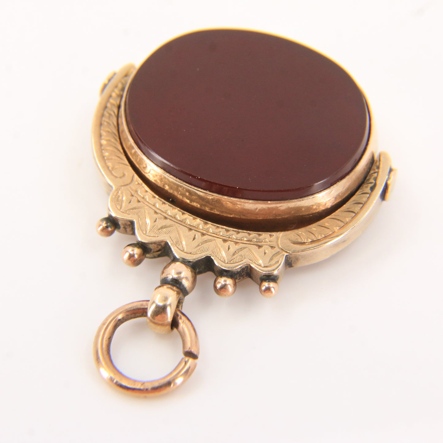 Antique 9ct Gold Hallmarked Spinner Pendant Fob Bloodstone Carnelian Charm