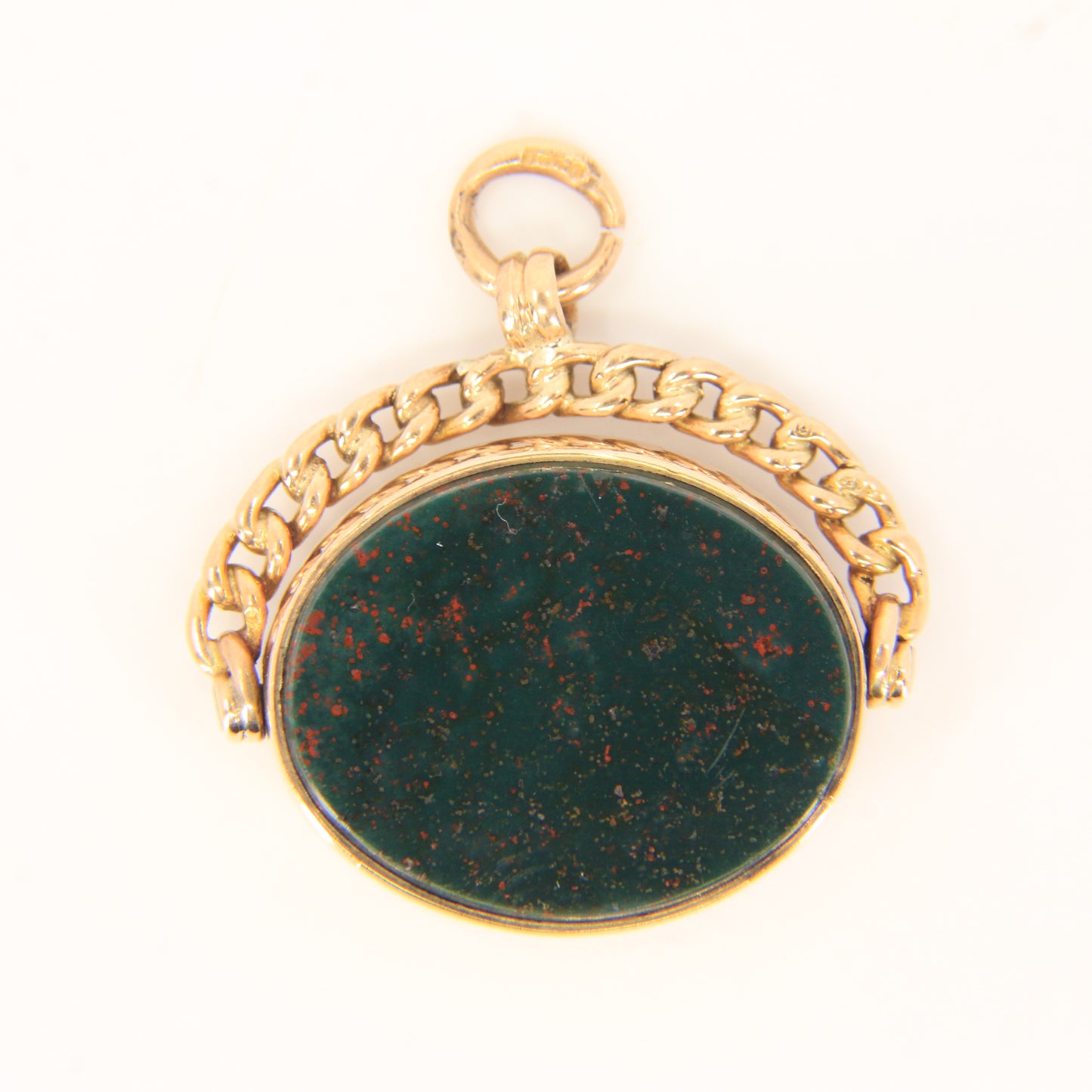 Antique 9ct Gold Hallmarked Spinner Pendant Fob Bloodstone Carnelian Charm