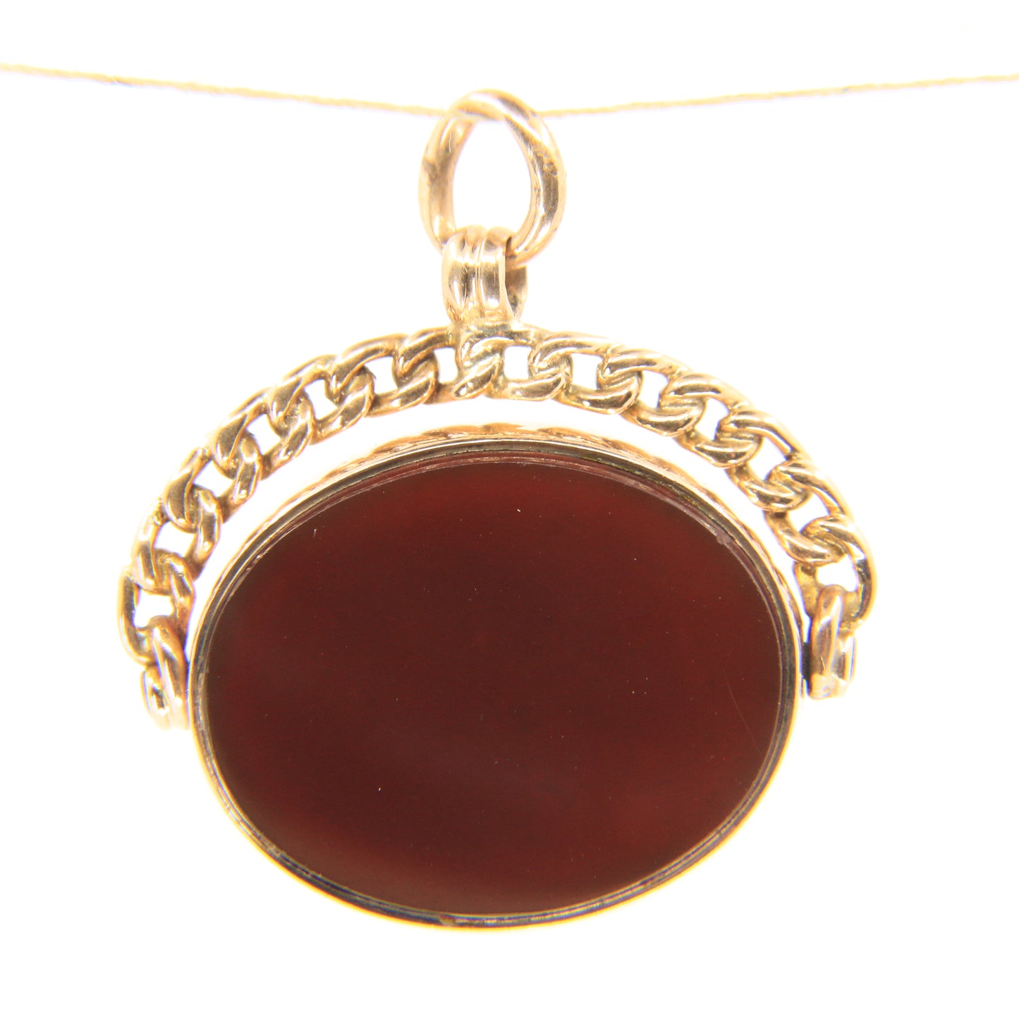 Antique 9ct Gold Hallmarked Spinner Pendant Fob Bloodstone Carnelian Charm