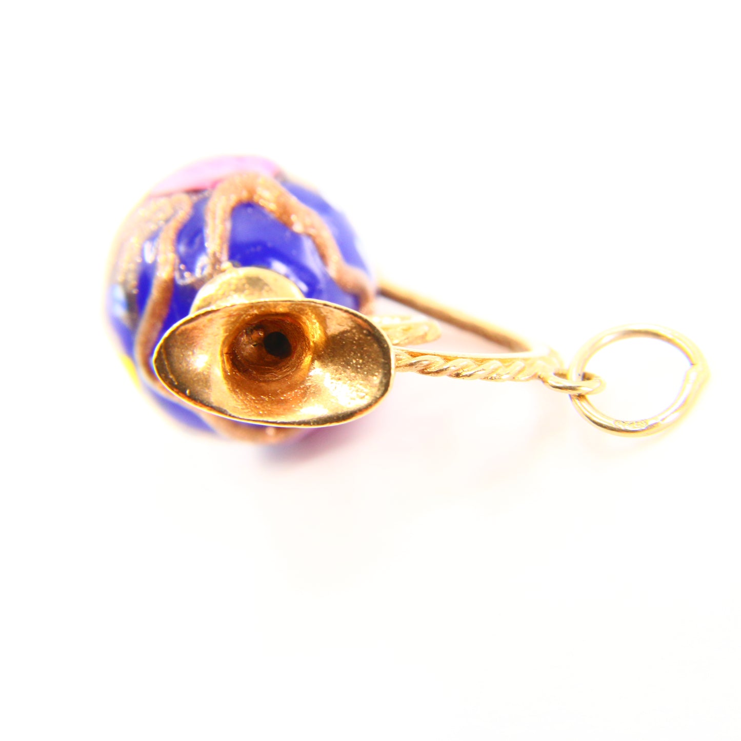 Vintage 9ct Enamel Ewer Jug Charm Hallmarked Yellow Gold Pendant Detailed Glass