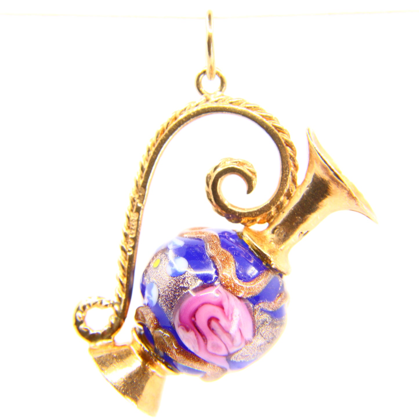 Vintage 9ct Enamel Ewer Jug Charm Hallmarked Yellow Gold Pendant Detailed Glass