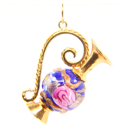 Vintage 9ct Enamel Ewer Jug Charm Hallmarked Yellow Gold Pendant Detailed Glass
