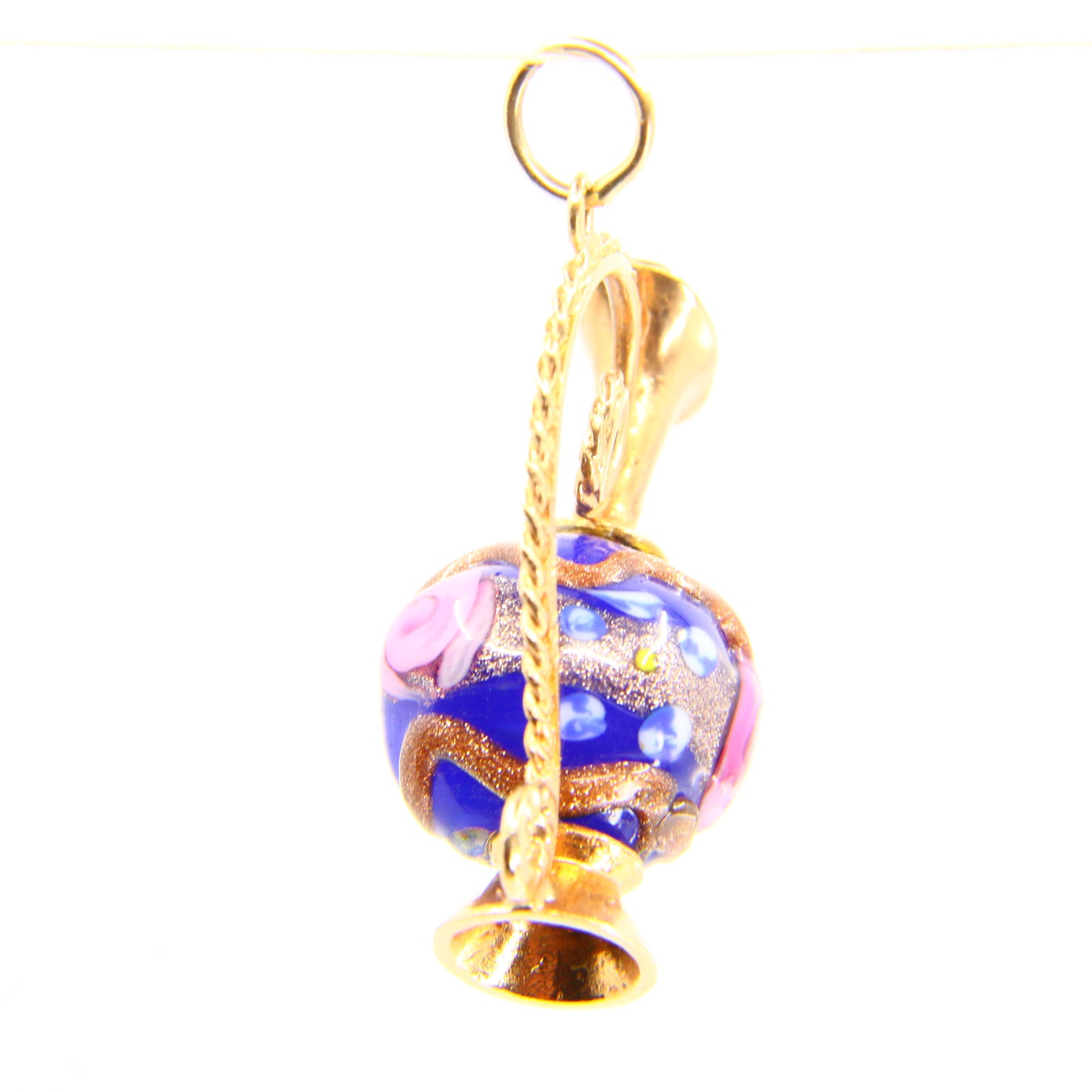 Vintage 9ct Enamel Ewer Jug Charm Hallmarked Yellow Gold Pendant Detailed Glass