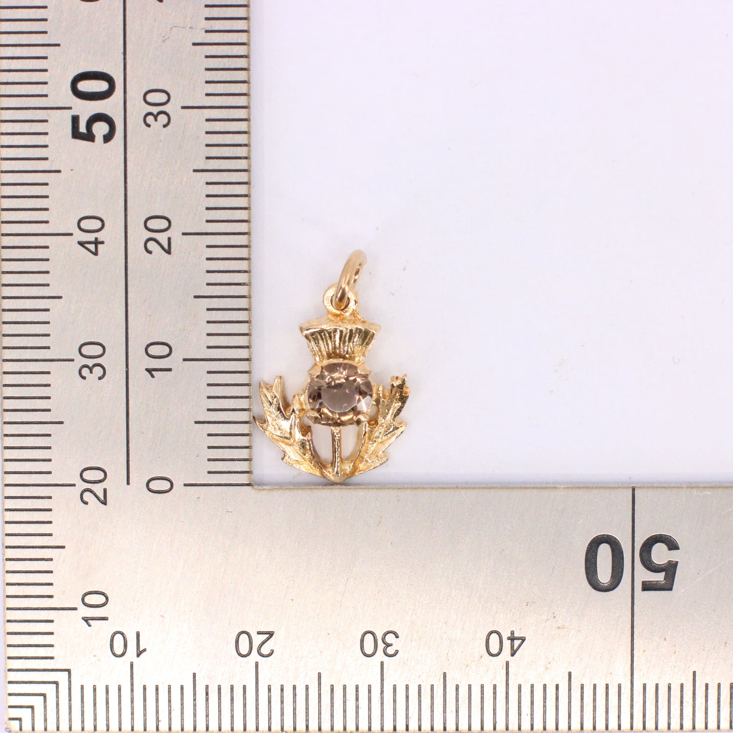 Vintage 9ct Hallmarked Gold Scottish Thistle Pendant Citrine Charm Gift