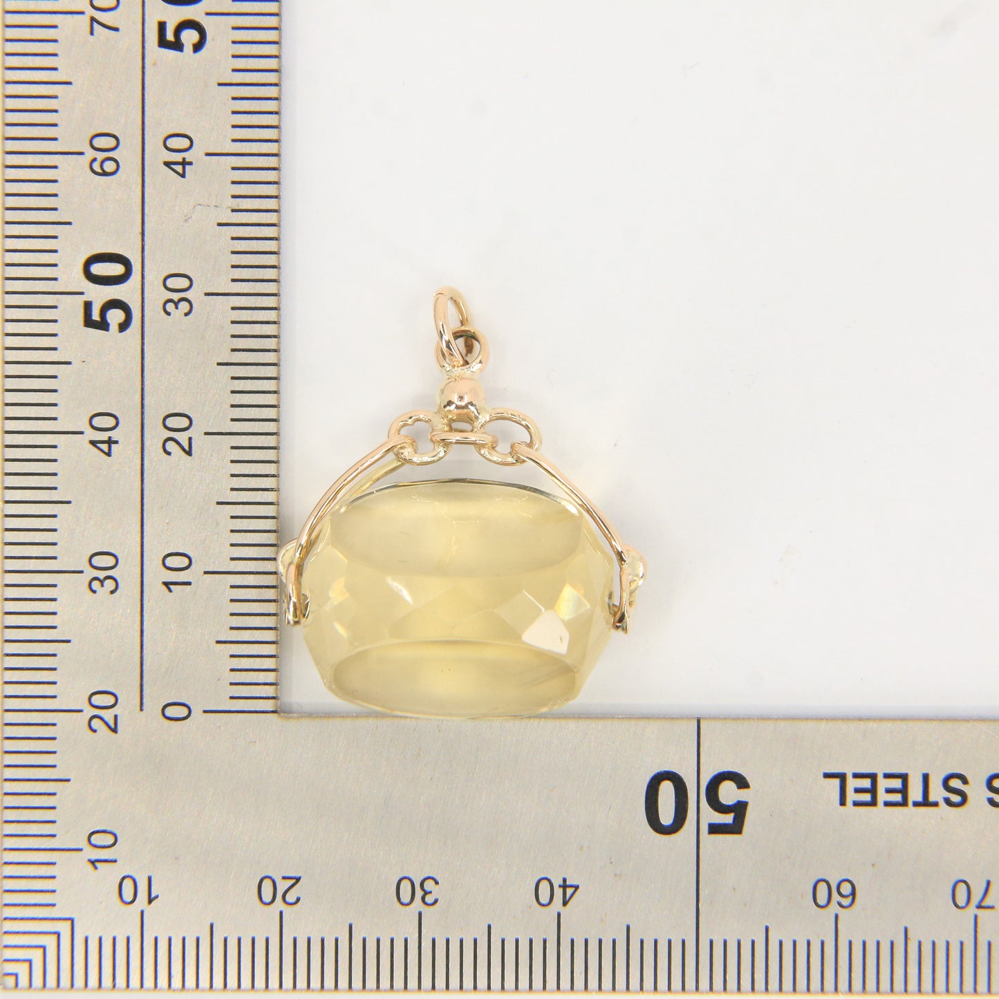 Vintage 9ct Hallmarked Citrine Spinner Pendant Yellow Gold Charm