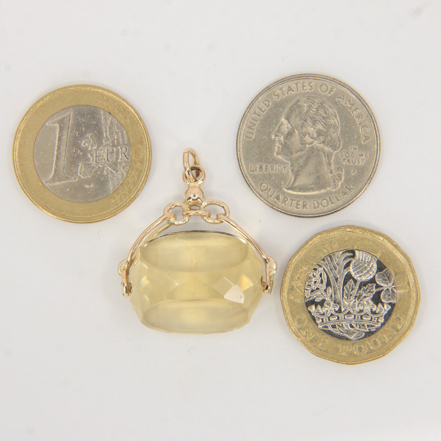 Vintage 9ct Hallmarked Citrine Spinner Pendant Yellow Gold Charm