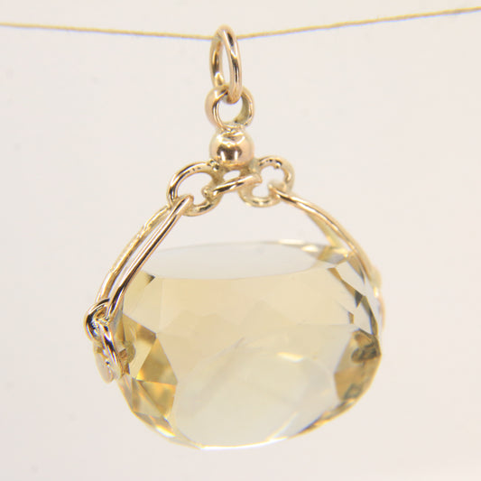 Vintage 9ct Hallmarked Citrine Spinner Pendant Yellow Gold Charm
