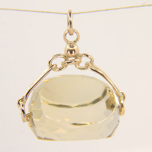Vintage 9ct Hallmarked Citrine Spinner Pendant Yellow Gold Charm