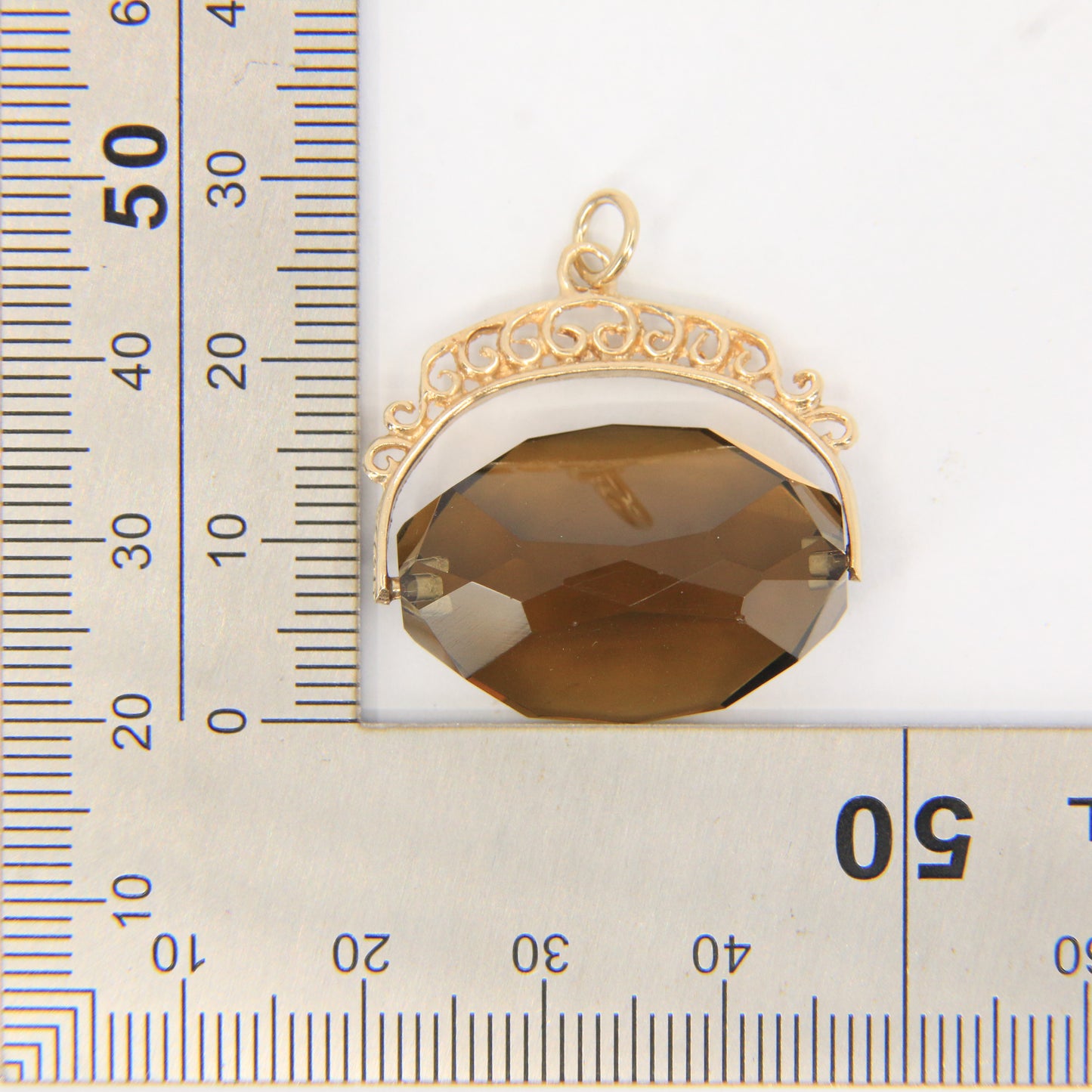 Vintage 9ct Hallmarked Smokey Quartz Spinner Fob Pendant Yellow Gold Charm
