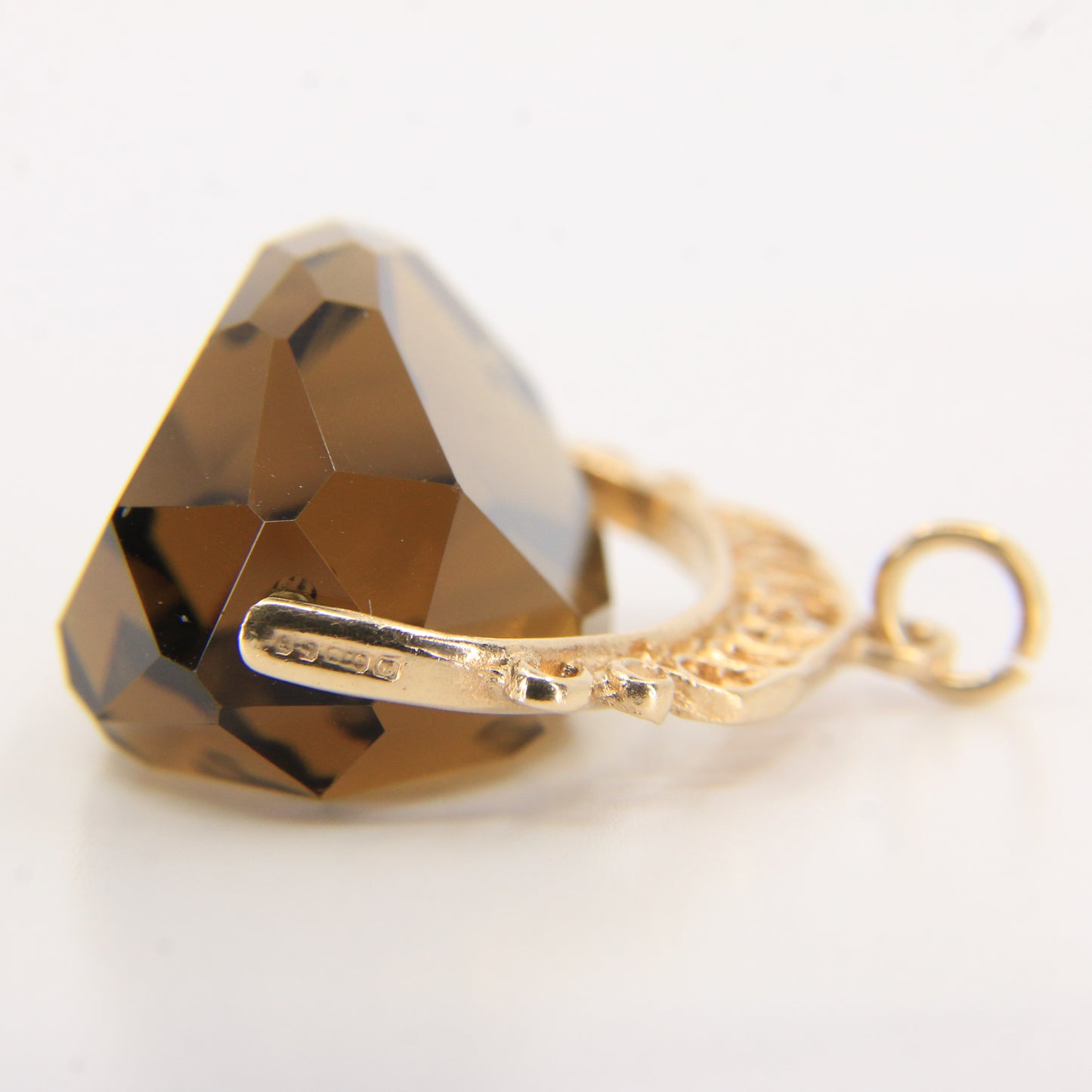 Vintage 9ct Hallmarked Smokey Quartz Spinner Fob Pendant Yellow Gold Charm
