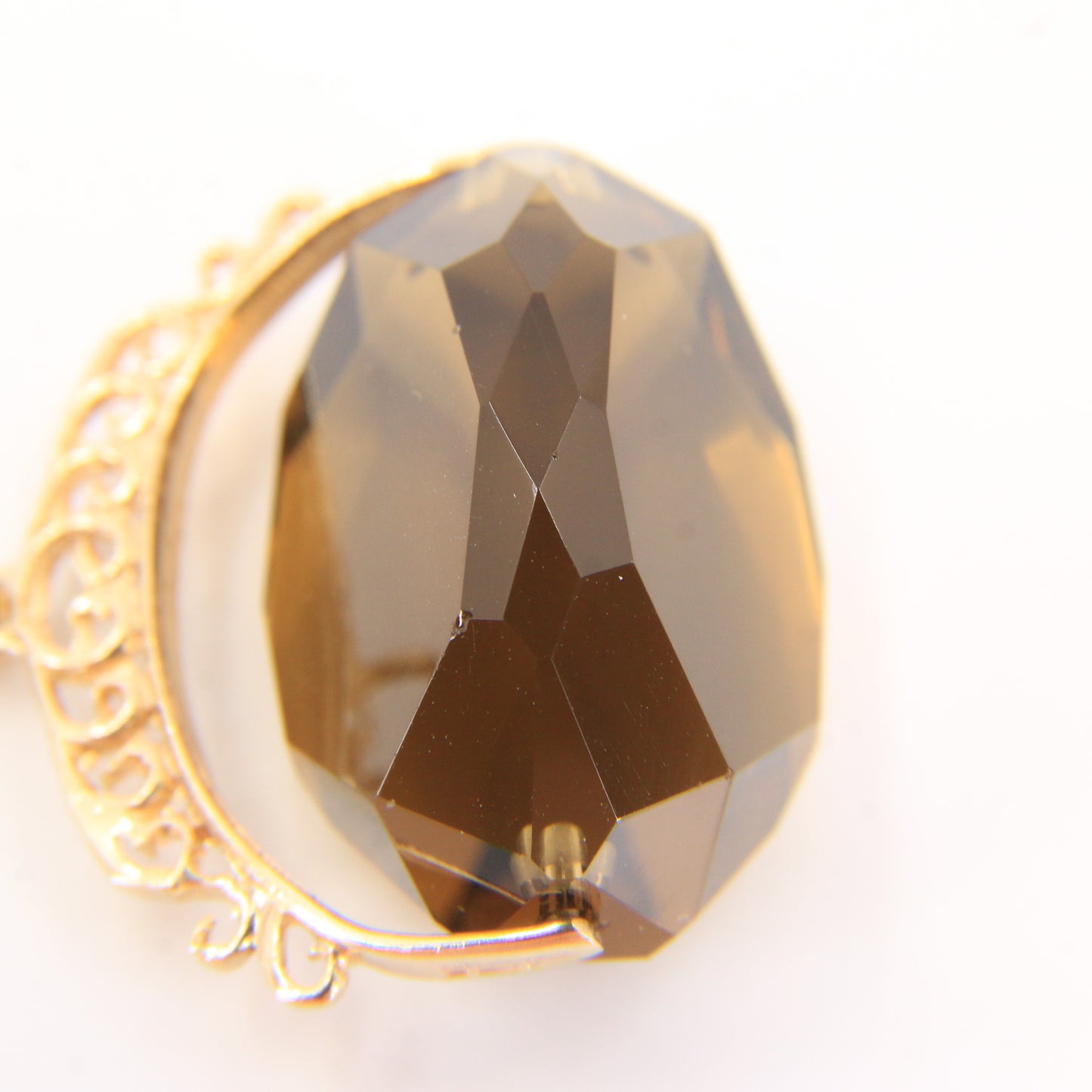 Vintage 9ct Hallmarked Smokey Quartz Spinner Fob Pendant Yellow Gold Charm