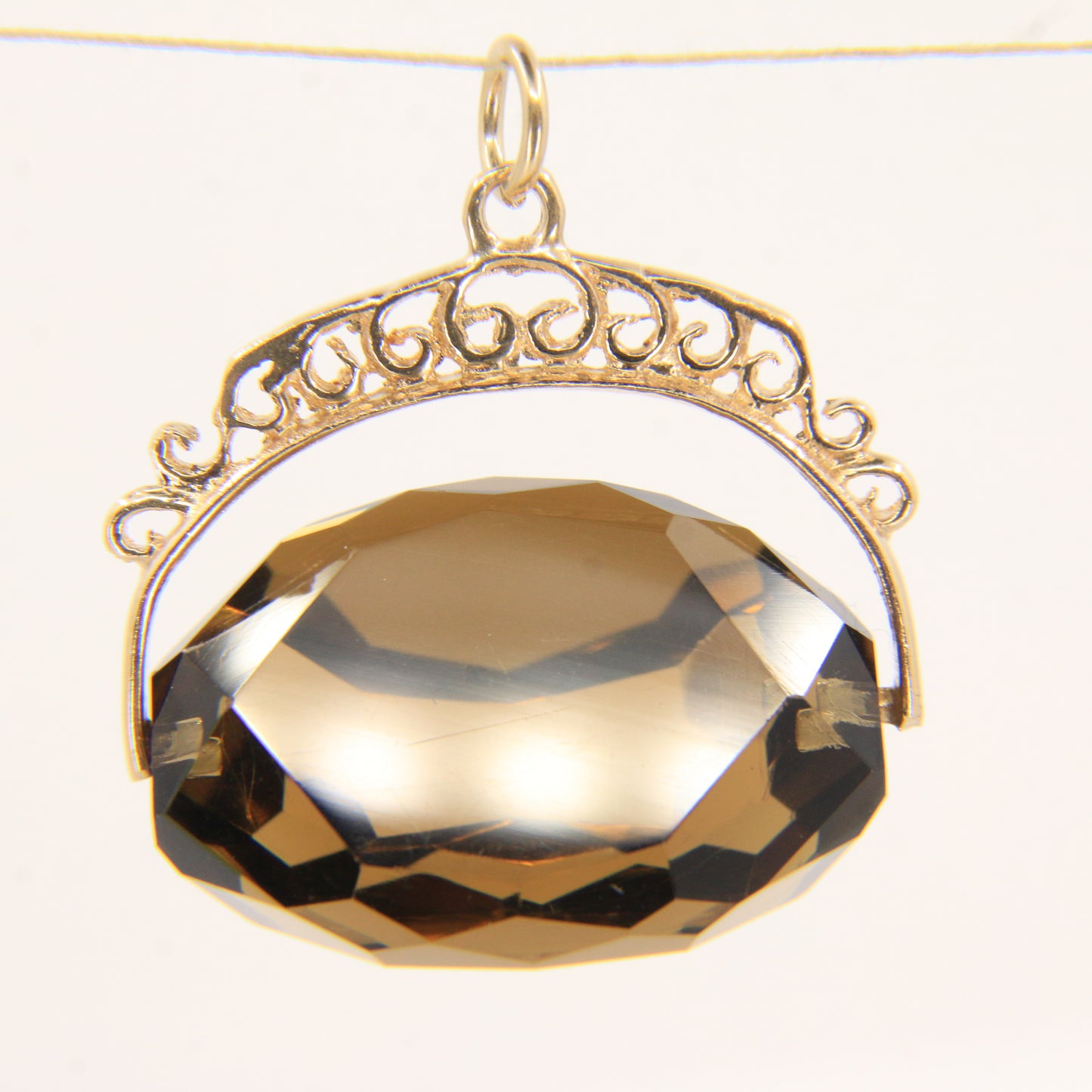 Vintage 9ct Hallmarked Smokey Quartz Spinner Fob Pendant Yellow Gold Charm