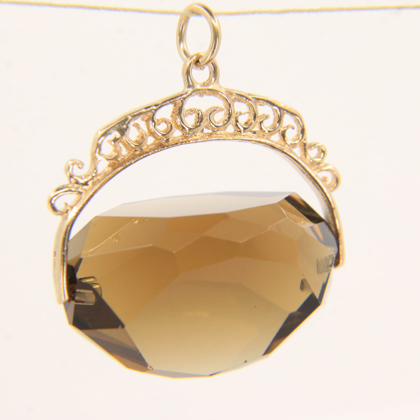 Vintage 9ct Hallmarked Smokey Quartz Spinner Fob Pendant Yellow Gold Charm