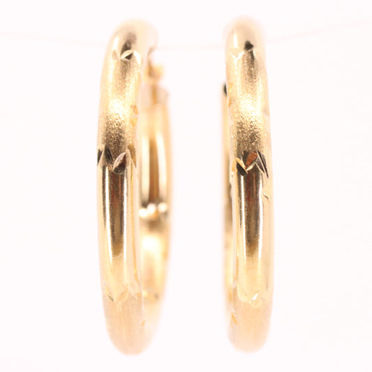 Vintage 9ct Hallmarked Gold Diamond Cut Textured Hoop Earrings 25mm Boxed Gift