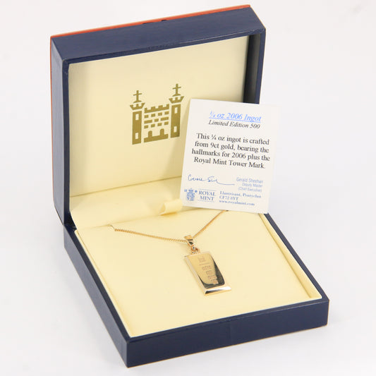 Vintage 9ct Gold 1/4 OZ Royal Mint Ingot Pendant 18 INCH Necklace 2006