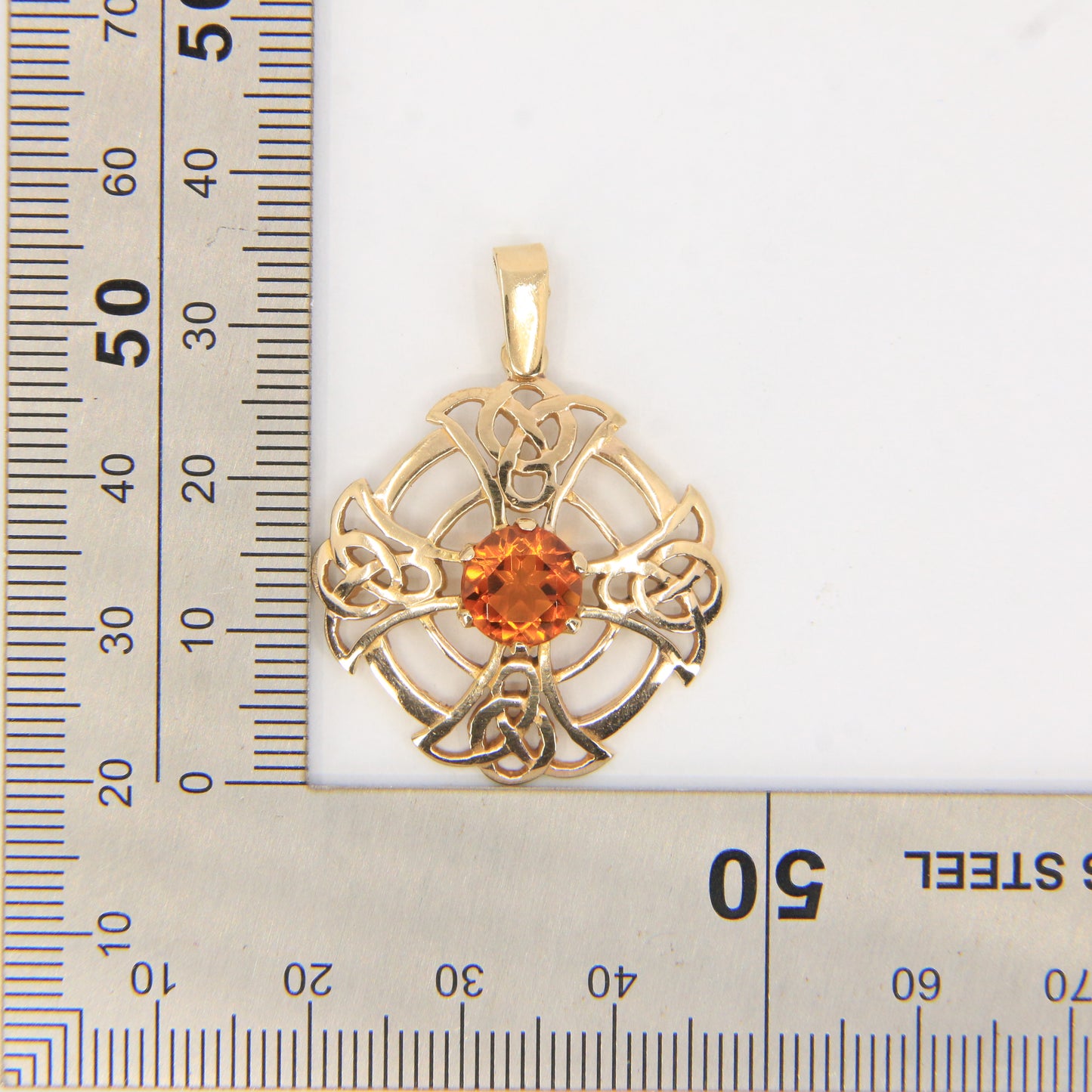 Vintage 9ct Hallmarked Citrine Celtic Cross Pendant Gold Charm