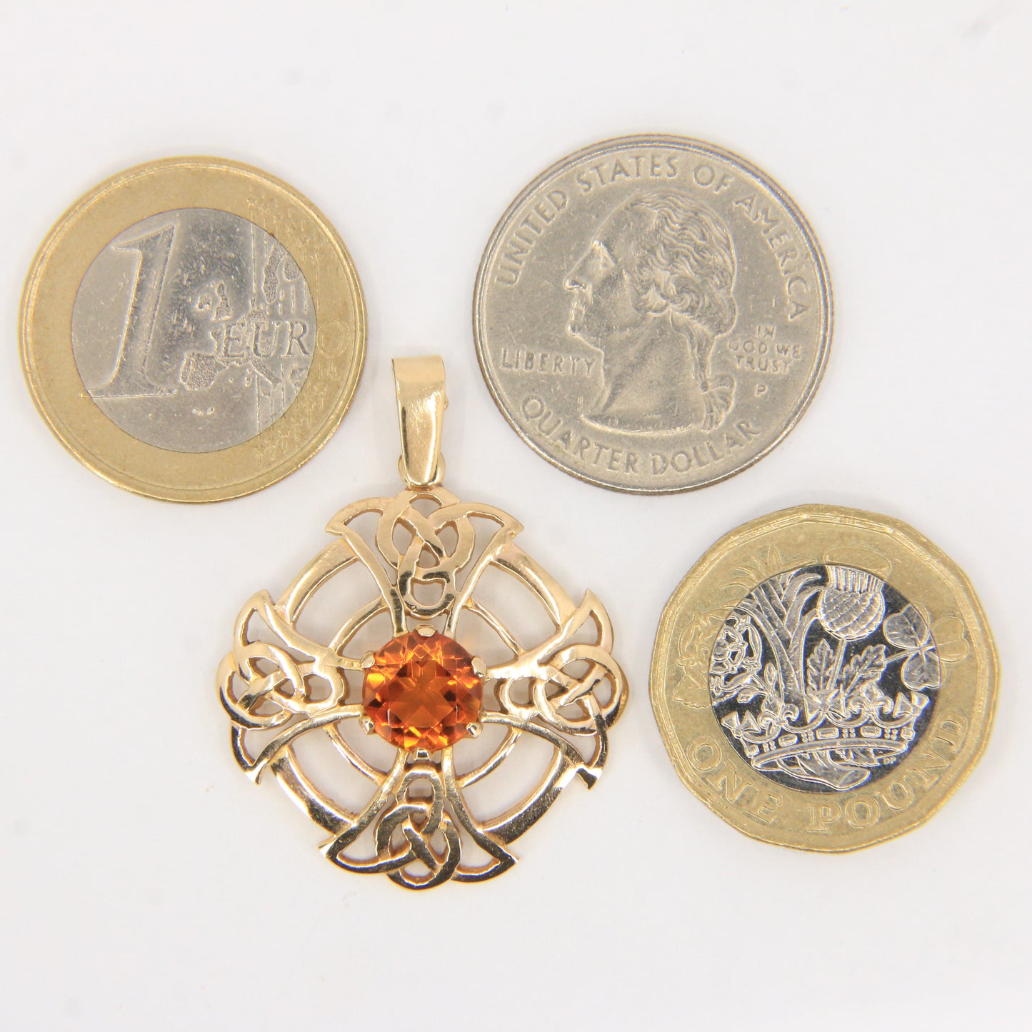 Vintage 9ct Hallmarked Citrine Celtic Cross Pendant Gold Charm