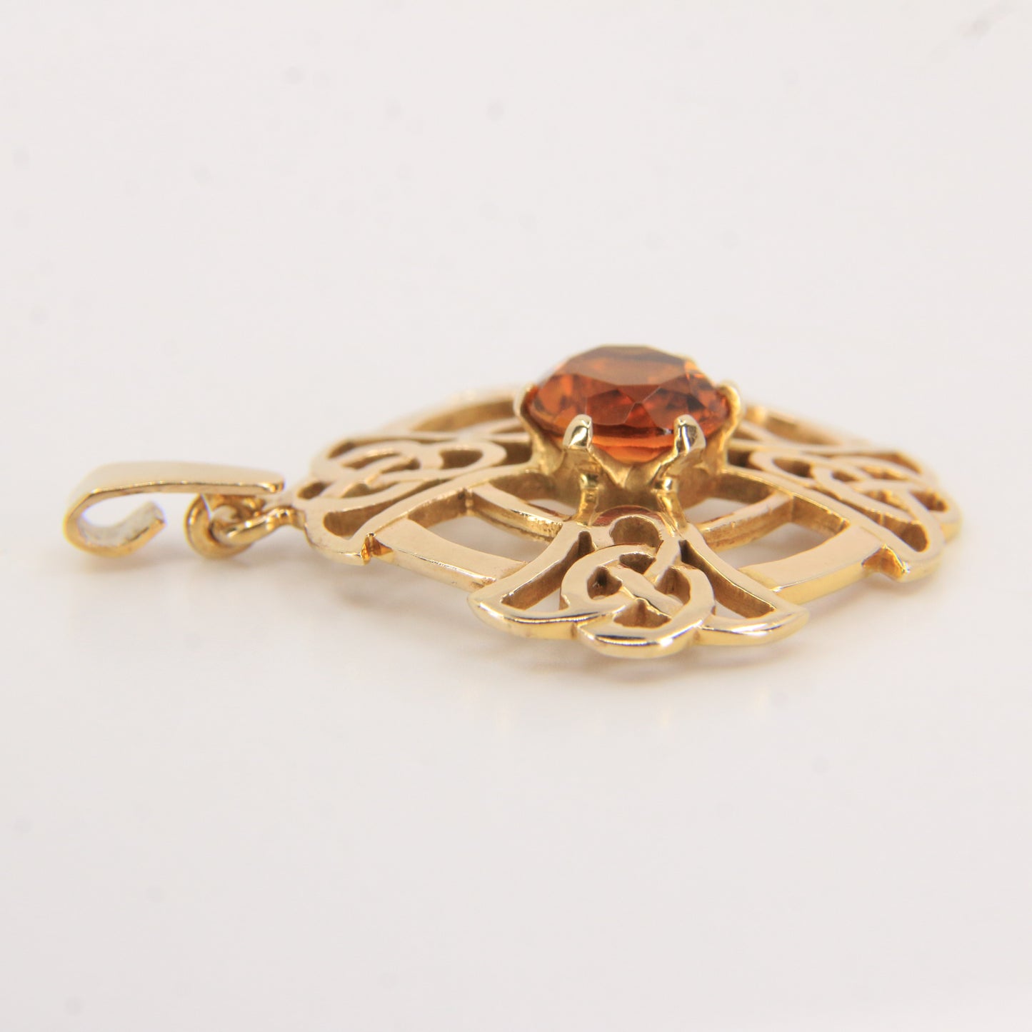 Vintage 9ct Hallmarked Citrine Celtic Cross Pendant Gold Charm