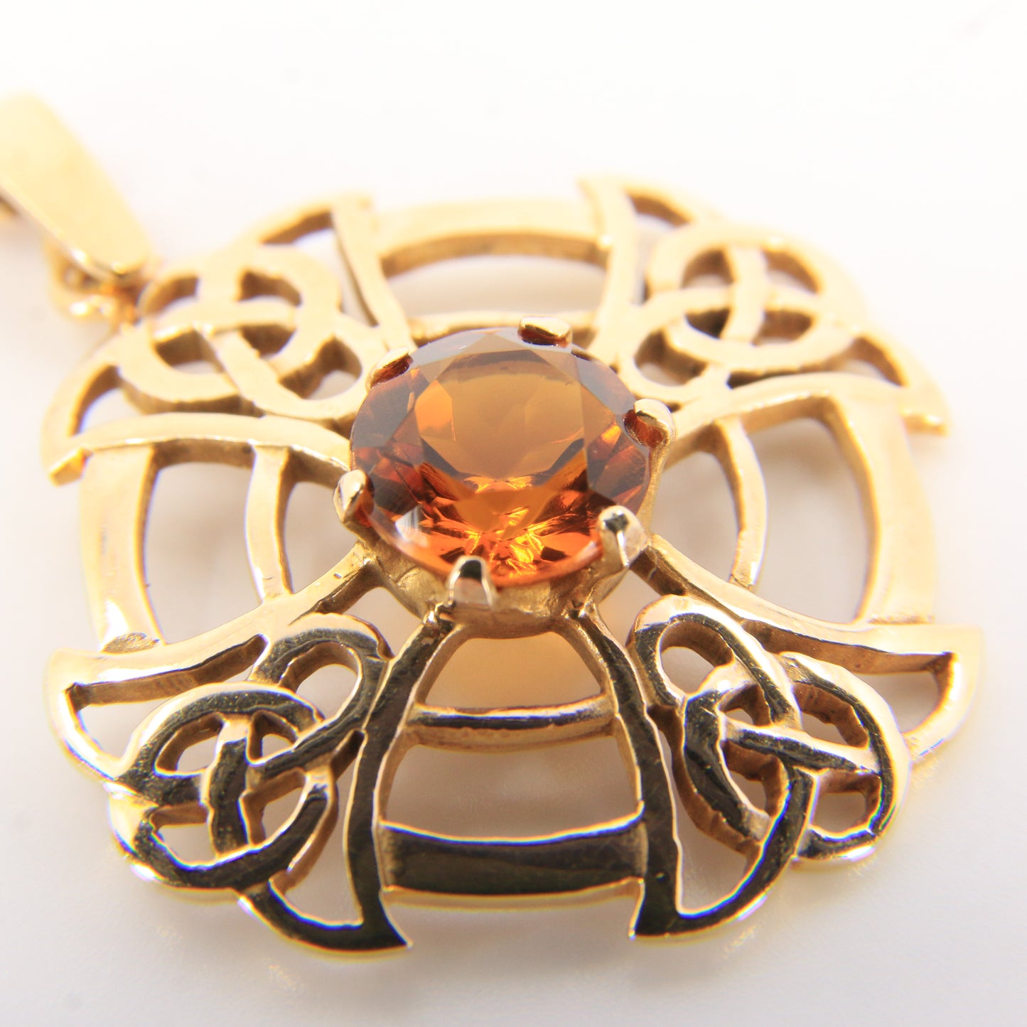 Vintage 9ct Hallmarked Citrine Celtic Cross Pendant Gold Charm