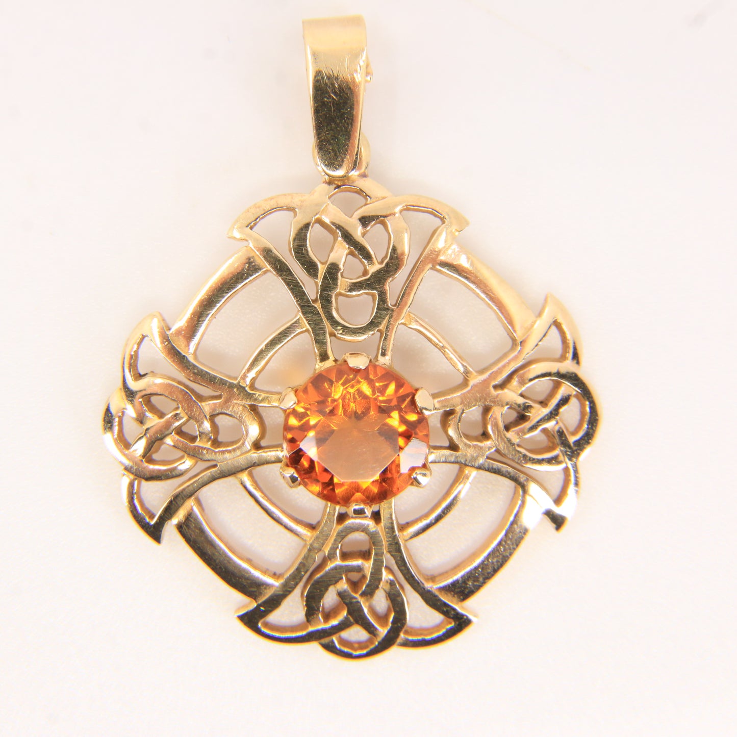 Vintage 9ct Hallmarked Citrine Celtic Cross Pendant Gold Charm