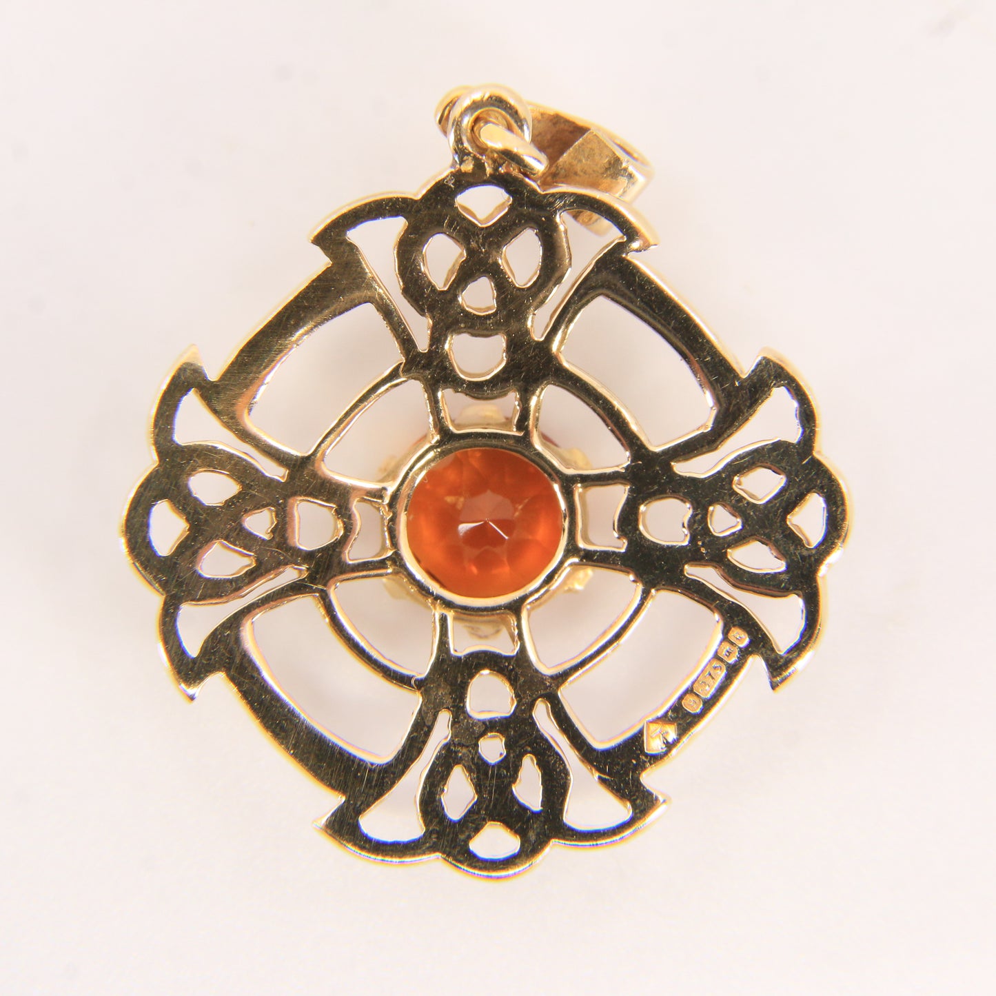 Vintage 9ct Hallmarked Citrine Celtic Cross Pendant Gold Charm