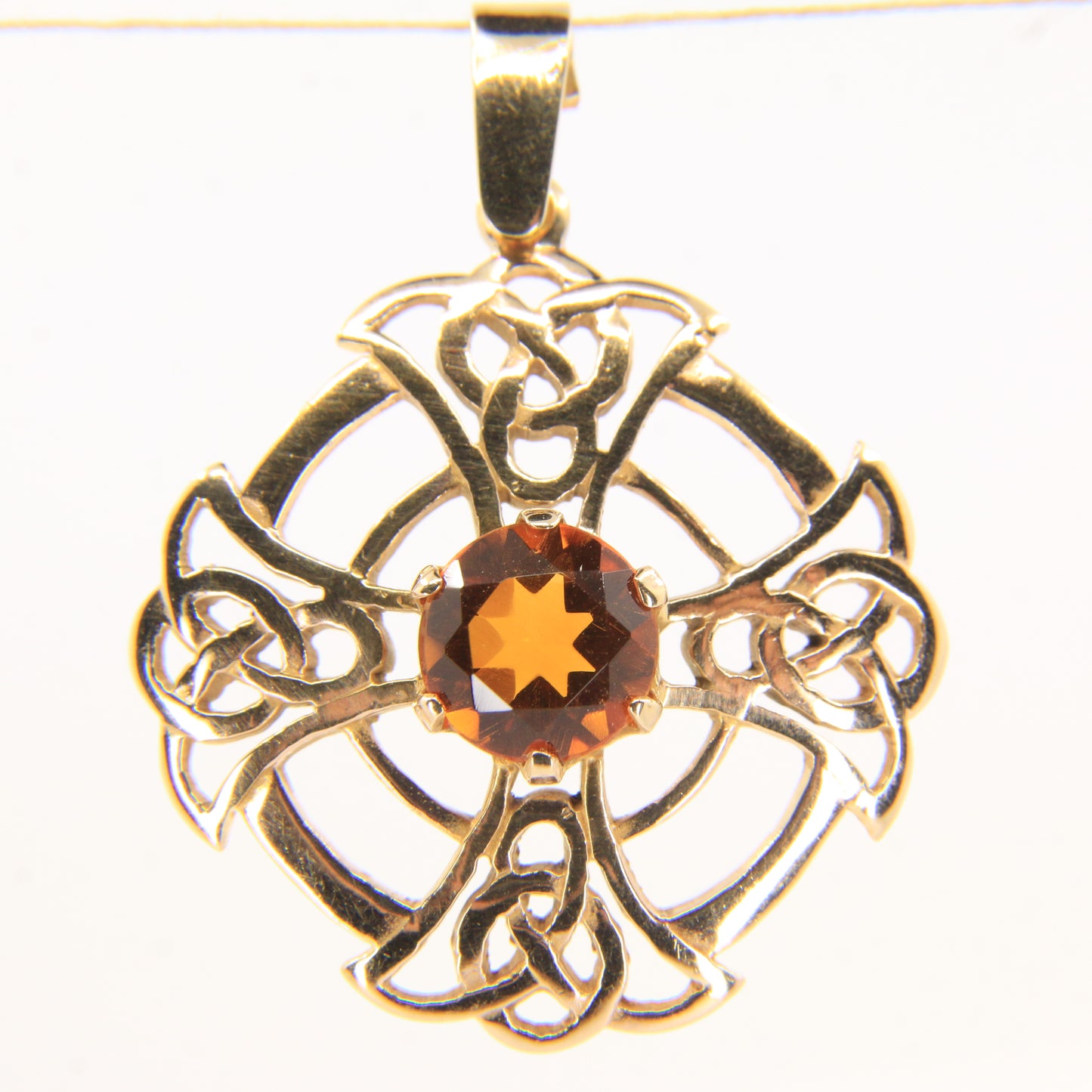 Vintage 9ct Hallmarked Citrine Celtic Cross Pendant Gold Charm