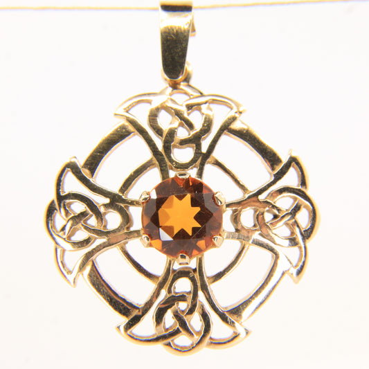 Vintage 9ct Hallmarked Citrine Celtic Cross Pendant Gold Charm